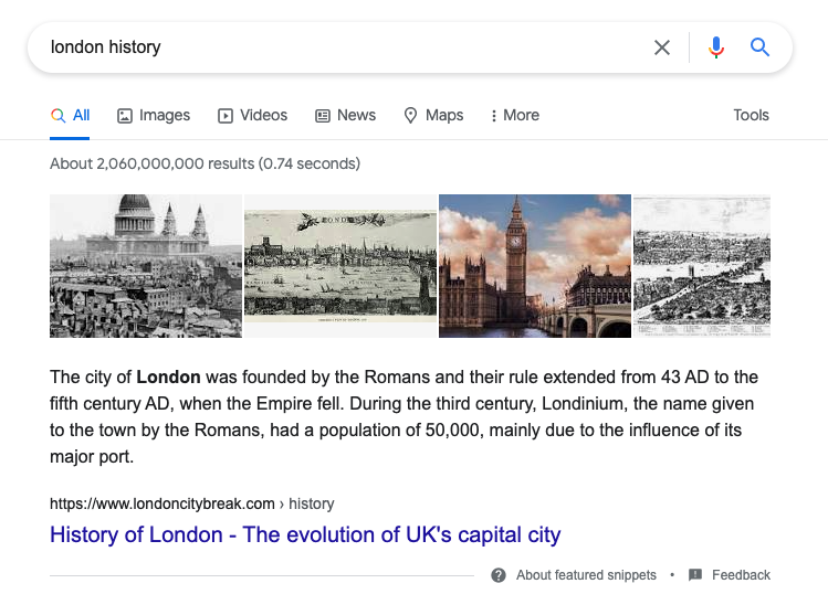 london featured snippet example